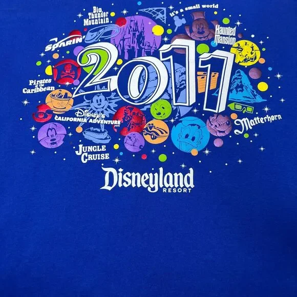 Disney Adult Shirt XXL Blue White Hanes Disneyland Resort 2011 Pullover Tee Mens - Picture 2 of 7